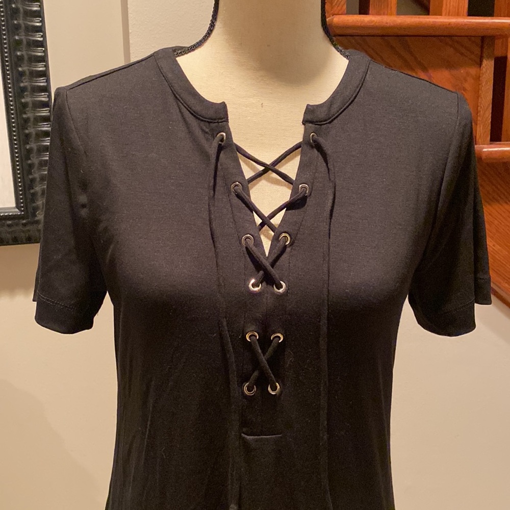 White House black-market T-shirt dress with lace up detail at neck size S - Picture 2 of 4